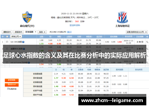 足球心水指数的含义及其在比赛分析中的实际应用解析 足球心水指数的含义及其在比赛分析中的实际应用解析