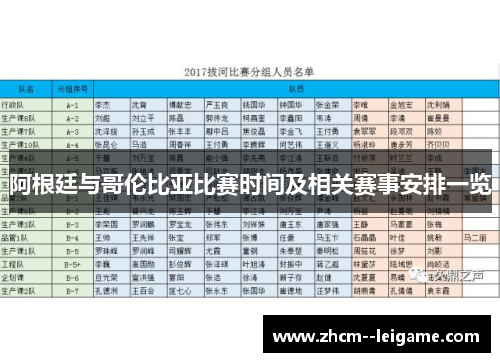 阿根廷与哥伦比亚比赛时间及相关赛事安排一览
